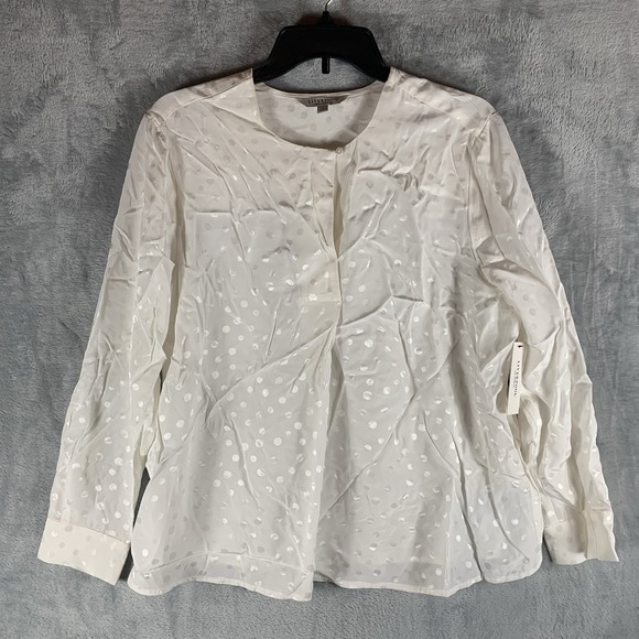 Liverpool Women's Top Blouse M Porcelain Dot Long Sleeve Woven Popover Polka NWT - Picture 1 of 10